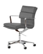 1 x Eames Inspired Office Chair - Swivel Office Chair Upholstered in Black Leather With Padded