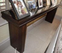 A Pair Of Matching Slimline Glass-Topped Console Units - Dimensions: W184 x H74 x D34cm *NO VAT* - R