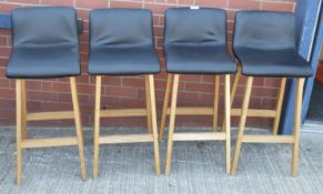4 x Stylish, Tall Low Backed Stools With Faux Leather Upholstered Seats - Dimensions: H94 x W40 x
