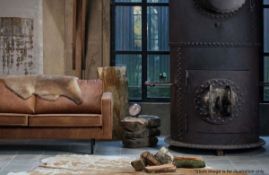 1 x 'Rodeo' Contemporary 2-Seater Leather Sofa In Cognac Brown - Dimensions: H85xW190xH86cm