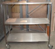 1 x Stainless Steel Commercial Kitchen Heavy Duty 3-Tier Shelving Unit On Castors