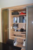 1 x Siematic Office Workstation Hideaway Desk With Sliding Smoked Glass and Beech Doors, Storage