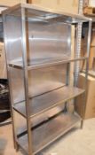 1 x Stainless Steel Commercial Kitchen 4-Tier Shelving Unit With Back - Dimensions: W120xD39xH189cm