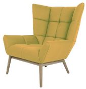 1 x Contemporary 'BLOCK' Cashmere Covered Cushioned Lounge Chair In Mustard Yellow - New Boxed Stock