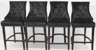 A Set Of 4 x Barstools In Upholstered In A Black Velvet Fabric - Dimensions: H110 x W50 x D50cm