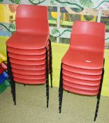 14 x Plastic Stackable Red Chairs With Black Metal Legs - Suitable For Adults or Children - Ref
