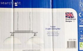 1 x Searchlight Fusion 2 Light Ceiling Bar in satin silver - Ref: 0932-2WH - New Boxed - RRP: £130