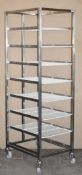 1 x Stainless Steel 8 Tier Mobile Shelf Unit For Commercial Kitchens With White Coated Wire