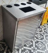 1 x Stainless Steel Waste Bin Cabinet With Open Top Cut Outs For Food and Drinks - H87 x W65 x D45