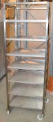 1 x Stainless Steel Commercial Kitchen 7-Teir Trolley On Castors - Dimensions: H185 x W54 x D64cm