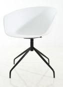 A Set Of 5 x Elegant Dining Chairs With White Curved Seats And Black Metal Bases