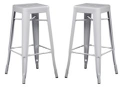 2 x Xavier Pauchard Inspired Industrial White Bar Stools - Pair of - Lightweight and Stackable -