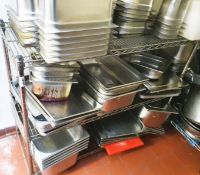 Large Collection of Stainless Steel Commercial Kitchen Items Including Gastro Pans, Food Trays,