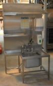 1 x Stainless Steel Commercial Wash Stand - Features Wash Basin With Drainer Cover, Shelves, Hose
