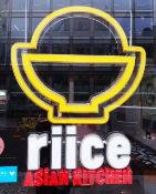 1 x Illuminated Window Sign With Transformer - Riice Asian Kitchen With Logo - Size H110 x W88 x