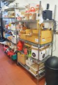 2 x Commercial Kitchen Wire Shelf Units With Contents - Contents Include Food Products Including