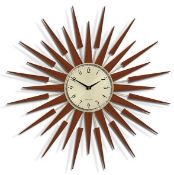 1 x Newgate 'Starbust Pluto' Mid-Century Style 65cm Wall Clock In Wood And Brass - RRP £150.00