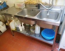 1 x Stainless Steel Double Bowl Wash Station With Upstand, Undershelf and Flexi Hose Tap - H90 x