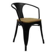 4 x Xavier Pauchard Style Tolix Inspired Industrial Steel Armchairs In Black With Natural Wood Seats