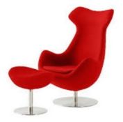 1 x Arne Jacobsen-Inspired Egg Lounge Chair And Footstool Set In Red Cashmere - Ex-Display Item