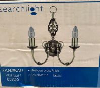 2 x Searchlight Zanzibar Wall Light in Antique Brass - Ref: 8392-2 - New Boxed - RRP: £62.40 (each)
