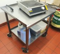 1 x Stainless Steel Prep Table on Castors With Upstands and Undershelf - H66 x W65.5 x D65.5 cms -