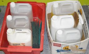 Assorted Collection of Cleaning Products Including Lemon Floor Gel, Descaler, Detergent, Sanitiser