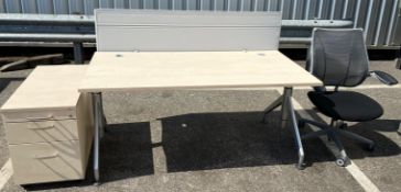 1 x 4-Piece Office Desk Set - Includes Birch Desk, Pedestal, Chair and Privacy Partition - CL534 -