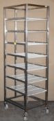 1 x Stainless Steel 8 Tier Mobile Shelf Unit For Commercial Kitchens With White Coated Wire