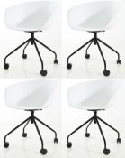 4 x Exquisitely Designed Office Swivel Chairs On Castors - White Seat / Black Base - New Boxed Stock