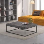 1 x PETRA Designer 120cm Coffee Table With A Faux Concrete Top And Black Metal Base - New And Boxed