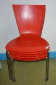 6 x Lipstick Red Stackable Dining Chairs With Chrome Bases - Ref WW354 U - CL520 - Location: