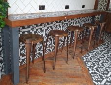 1 x Restaurant Seating Bench Table With Tiled Top and Five Copper Bar Stools - Bench Size H110 x