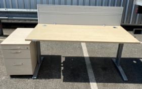 1 x 3-Piece Office Desk set - Includes: Birch Desk, Pedestal and Privacy Partition - CL534 -