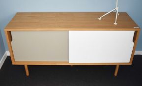 1 x Blue Suntree Dann Sideboard With Oak Finish and Two Tone Sliding Doors - Mid Century Danish