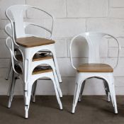 A Pair Of Xavier Pauchard Style Tolix Inspired Industrial Steel Armchairs In White With Natural Wood