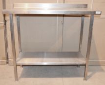 1 x Stainless Steel Commercial Kitchen Prep Table With Splash Back - Dimensions: W105xD51xH95cm