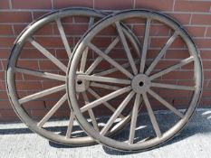2 x Metal Wagon / Cart Wheels - Dimensions: 80cm Diameter, 5cm Thick- Used, In Good Overall