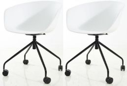 A Pair Of Exquisitely Designed Office Swivel Chairs On Castors - Color: White Seat / Black Base