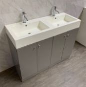 1 x Gloss White 1200mm 4-Door Double Basin Freestanding Bathroom Cabinet - New & Boxed Stock - CL307