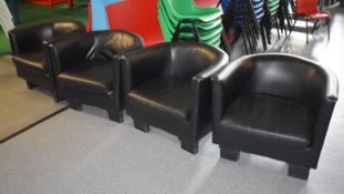 4 x Black Faux Leather Tub Chairs - H70 x W70 x D65 cms - Ref WW334 - CL520 - Location: London W10
