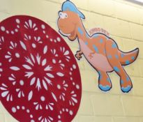 3 x Cut-Out Dinosaurs, Fabric Wall Art and Wall Clock - Ref WW377 - CL520 - Location: London W10