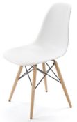 Set of 6 x Eames-Style Dining Chairs in White - A Classic Design Natural Wood spindle Bases - New