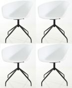 A Set Of 4 x Elegant Dining Chairs With White Curved Seats And Black Metal Bases