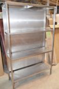 1 x Stainless Steel Commercial Kitchen 4-Tier Shelving Unit With Back - Dimensions: 120 x D39 x