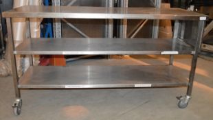 1 x Stainless Steel Commercial Kitchen Prep Table With Undershelves On Castors - Dimensions: W163