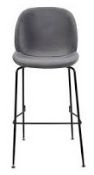 4 x GRACE Upholstered Contemporary Bar Stools In Grey Velvet - Brand New - Original RRP £1,000