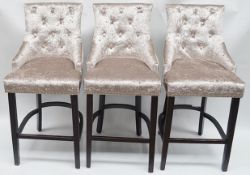 3 x Barstools In Upholstered In A Silvery Velvet Fabric - Dimensions: H110 x W50 x D50cm *NO VAT*