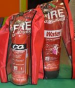 2 x Fire Extinguishers With Covers - Includes 6 Litre Water and 2kg Carbon Dioxide - CL520 -