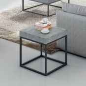 1 x PETRA Designer Side / End Table With A Faux Concrete Top And Black Metal Base - New And Boxed